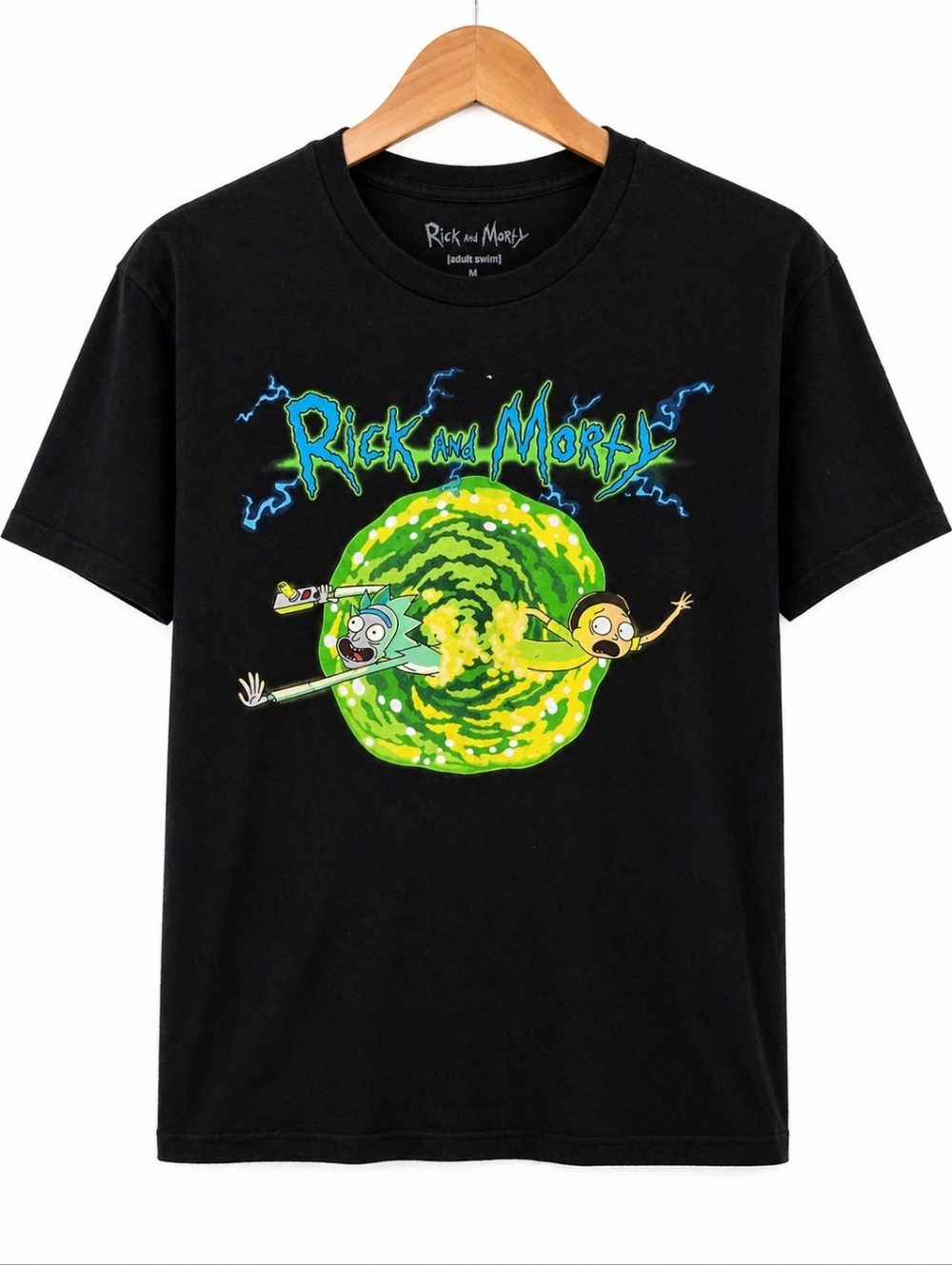 Rick and Morty Portal Graphic T-Shirt Black Size M Adult Swim Cartoon Tee